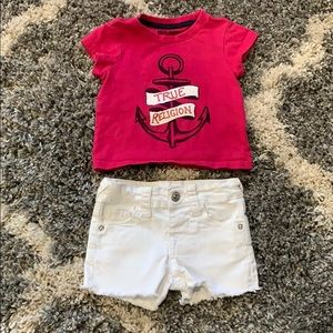 Baby Girl True Religion Jean Shorts & Tee Outfit